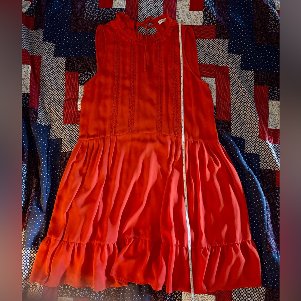 Anthropologie Sunday Best Chiffon Eyelet Dress in Poppy Red - Size Medium - Picture 8 of 9